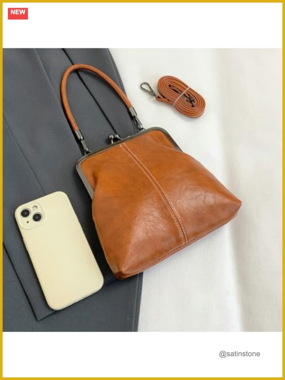 Kiss Lock Crossbody Bag PU Leather Hobo Tote Purse Shoulder Bag Handbag Wallet - Picture 3 of 6